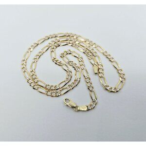 14K Two Tone Multi Color Gold Diamond Cut Figaro Link Chain Necklace - 20.25" L